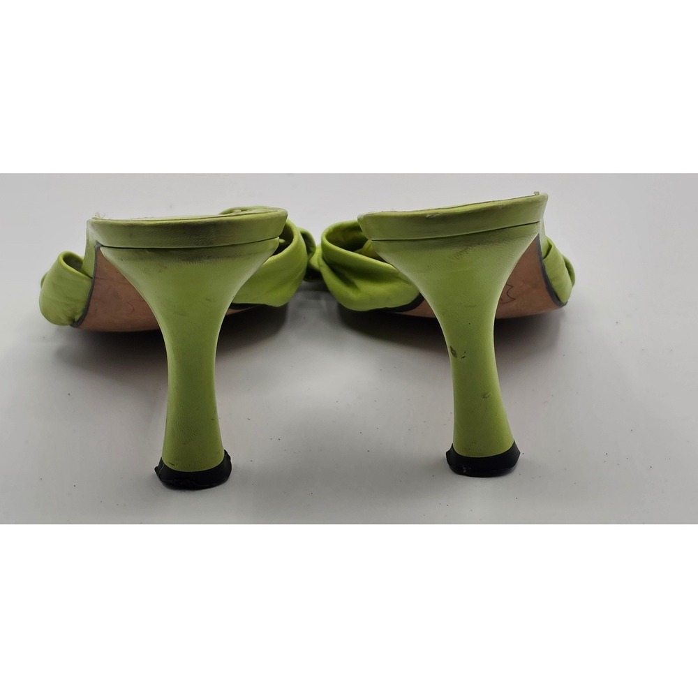 Stuart Weitzman Sandals Womens 7.5 Green Good Leather Knot Kitten Heel Slides - Picture 4 of 5